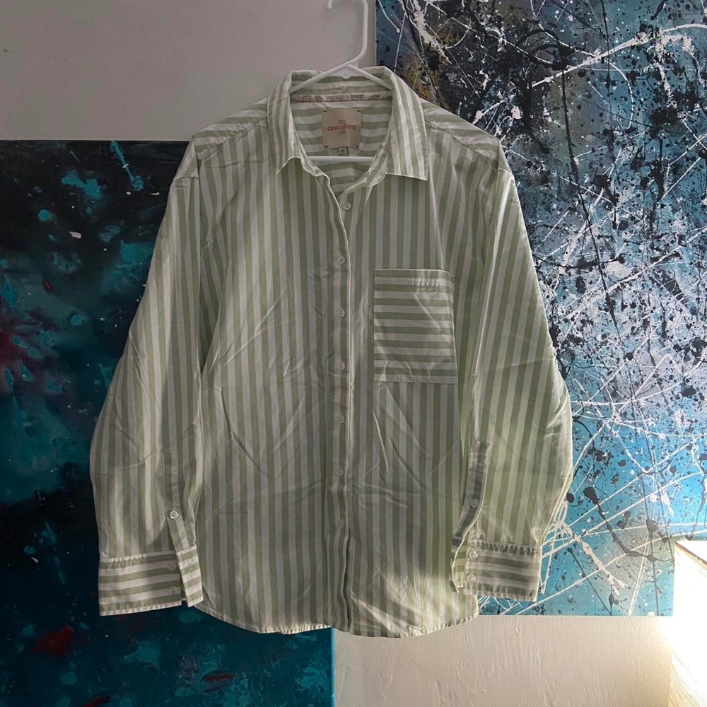 Casa Cabana Green and White Striped Shir